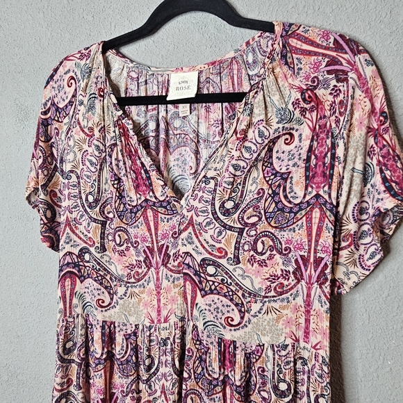 KNOX ROSE Floral Gauze Midi Dress Sz XS Peasant Tiered Boho Cottagecore  Paisley - Picture 2 of 9